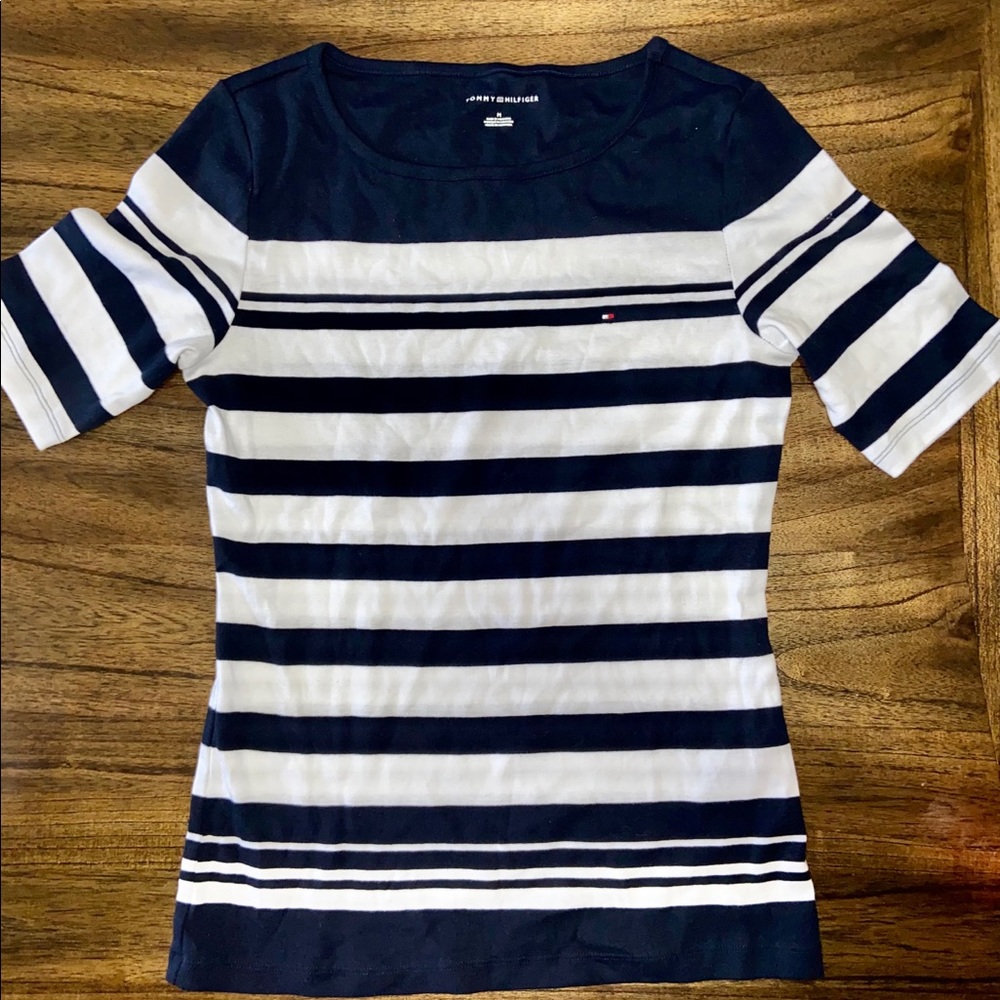 Tommy Hilfiger Striped Navy & White Short Sleeve